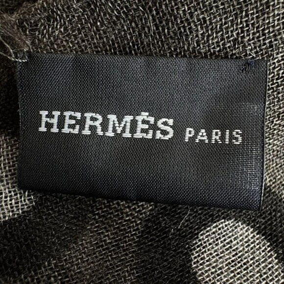 Auth HERMES - Dark Gray Black Light gray Cashmere Silk Scarf - Picture 5 of 5